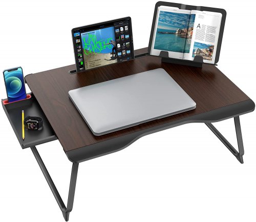 Laptop Desk for Bed, Fazoc XX-Large Foldable Bed Tray Table for Eating Breakfast, Writing, Working, Gaming, Drawing with Storage Drawer, Handrest Bookstand, Tablet Stand, Phone Stand