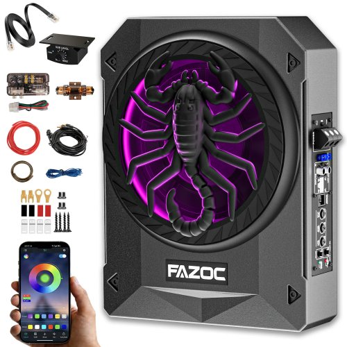 fazoc Car Underseat Subwoofer Amp – 10" 1200W RGB, fits SUV/Truck,Scorpion