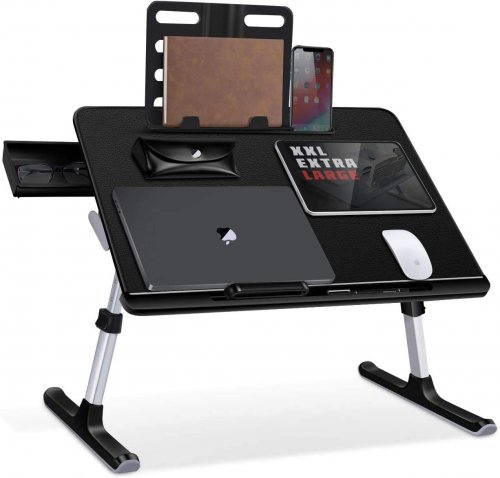 Laptop Bed Tray Desk, Fazoc Adjustable Laptop Stand for Bed, Foldable Laptop Table with Storage Drawer for Eating, Working, Writing, Gaming, Drawing